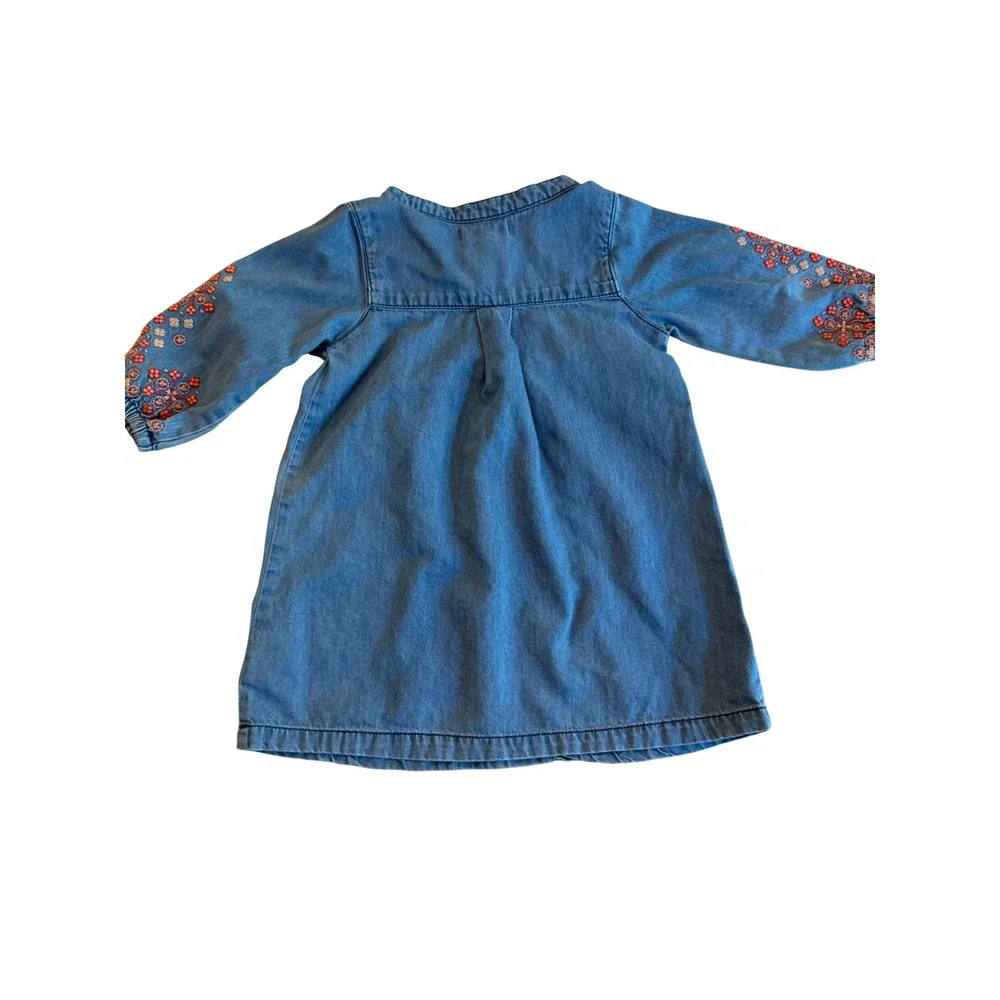 Purebaby Embroidered Denim‎ Dress 6-12 Months Long Sleeve